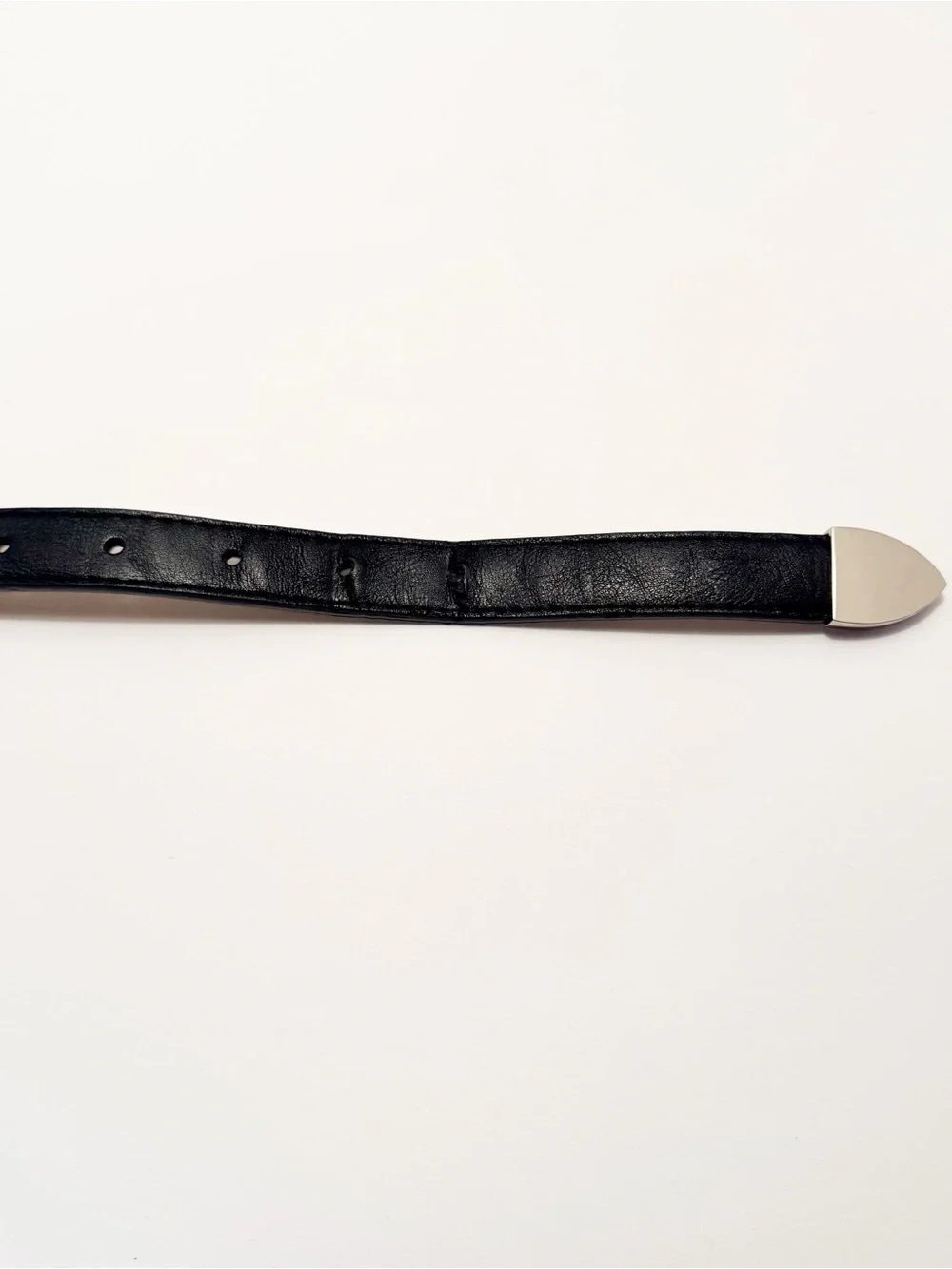 Steve Madden Black Slim Leather Belt with Silver Buckle